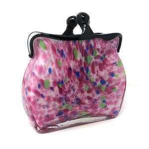 Mid-century Murano-style art glass clutch purse / handbag vase